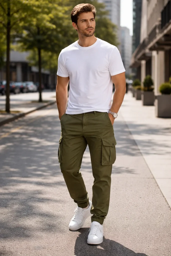 green cargo pants outfit men