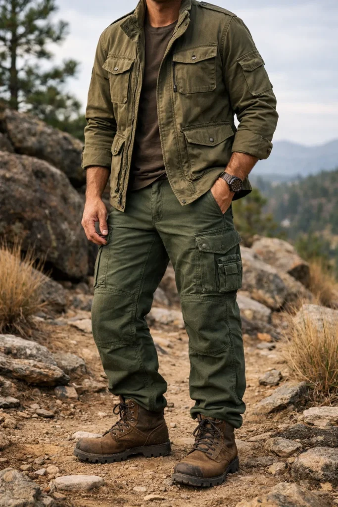 Green Cargo Pants with a Utility Jacket