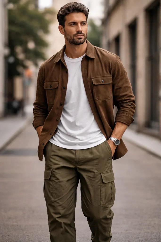 Green Cargo Pants with an Overshirt