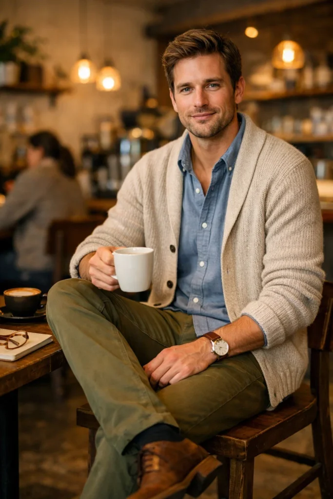 Green Pants with a Cardigan