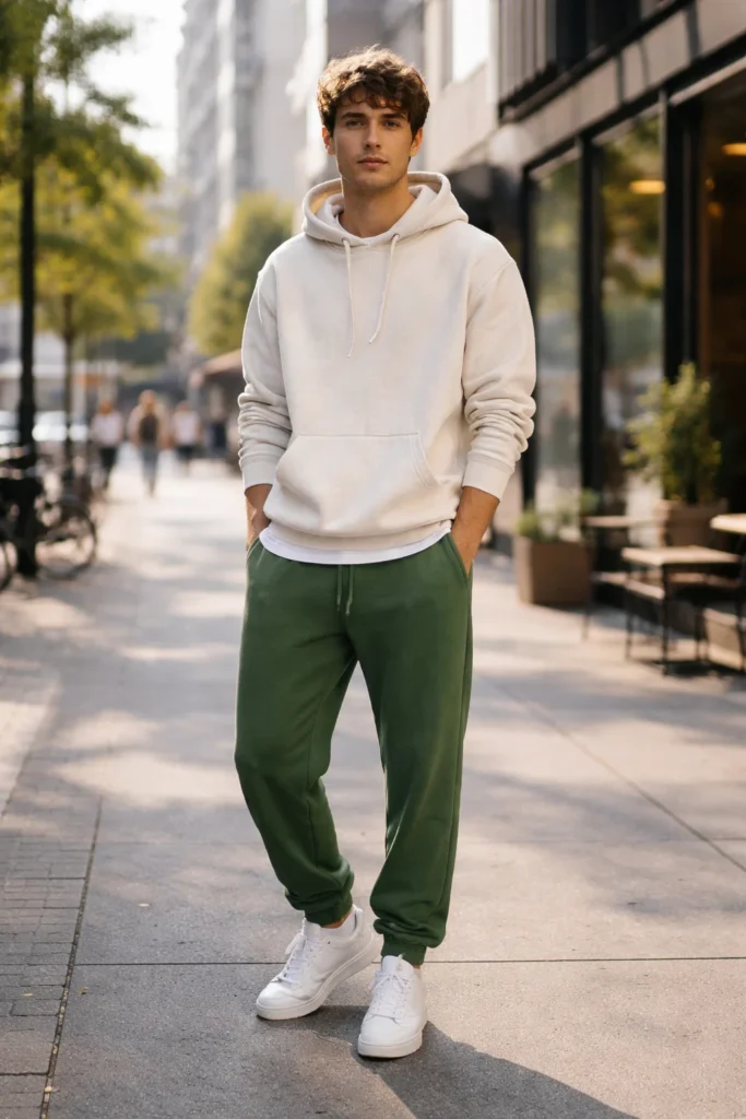 Green Pants with a Hoodie