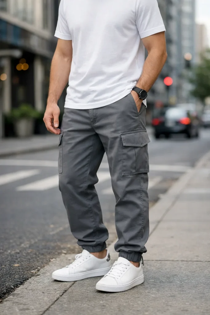 grey cargo pants outfit men