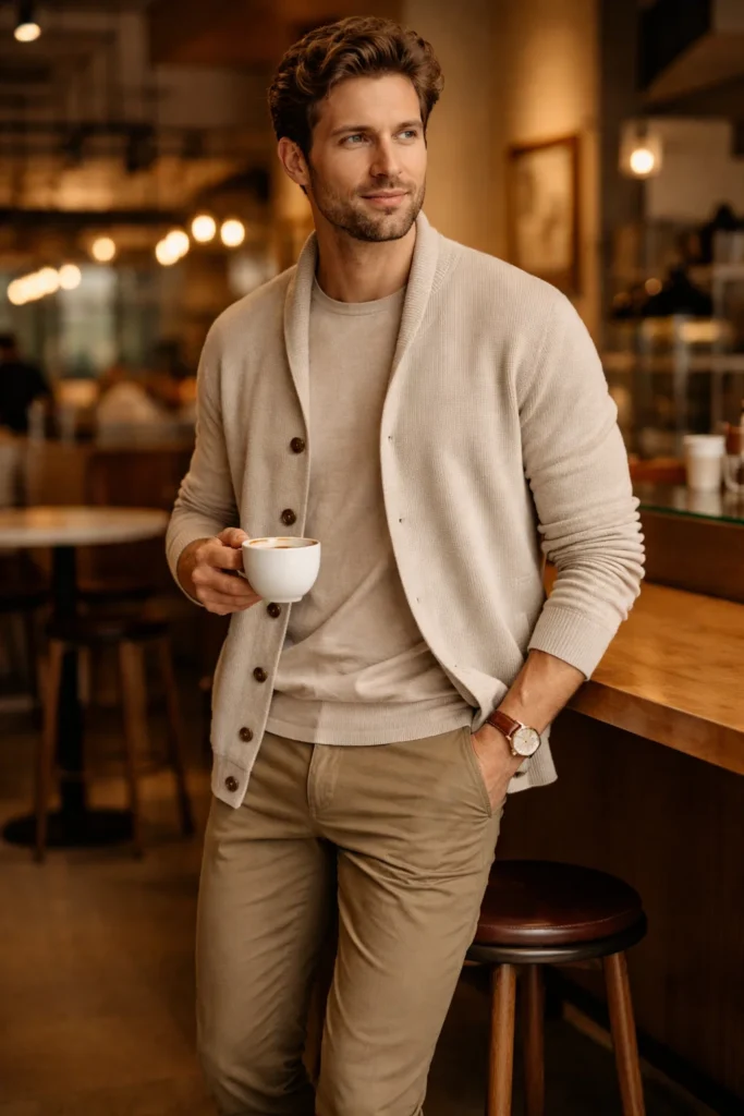 Khaki Pants with a Cardigan