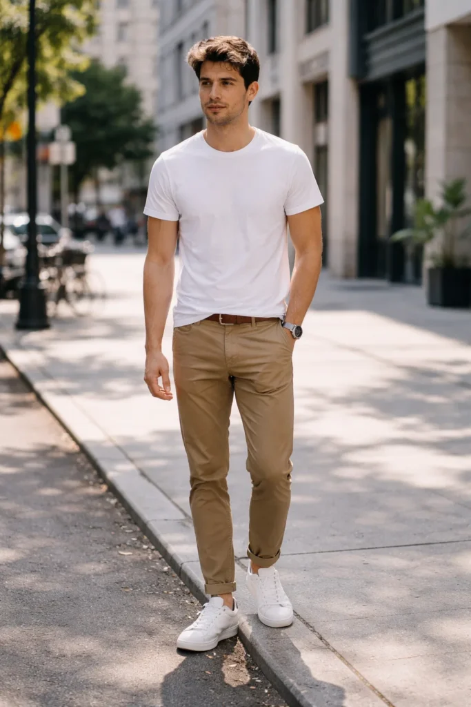 Khaki Pants with a Casual T Shirt
