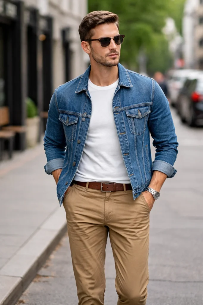 Khaki Pants with a Denim Jacket