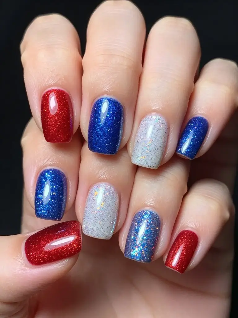Glitter and Sparkle Patriotic Nail Designs