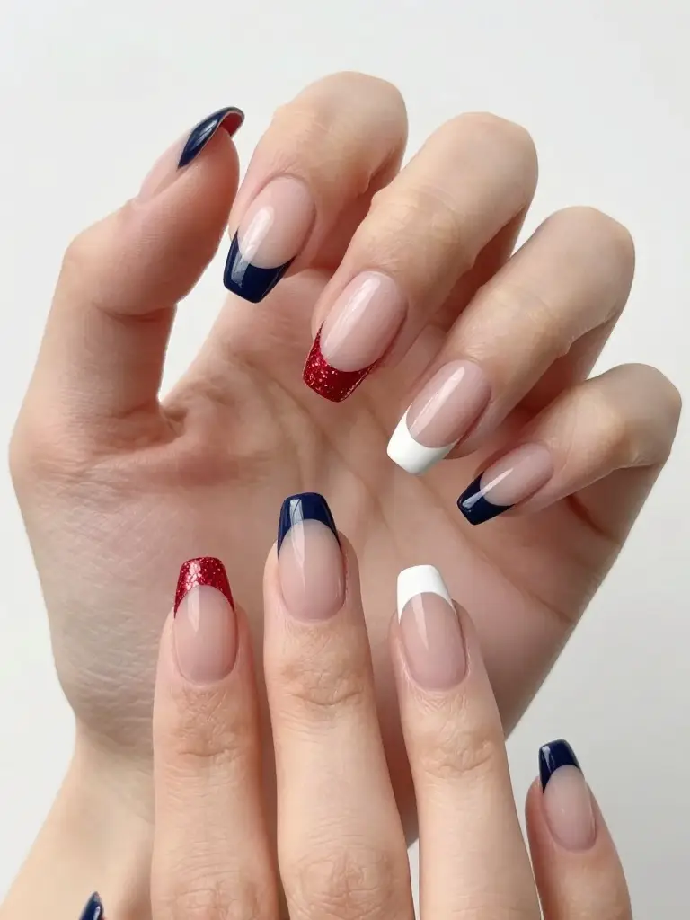 Trendy French Tip 4th of July Nails