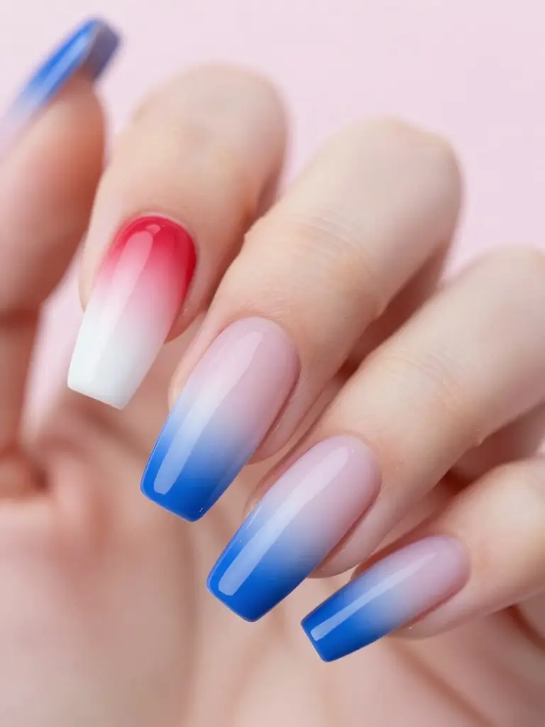 Ombre Red, White, and Blue Nail Designs