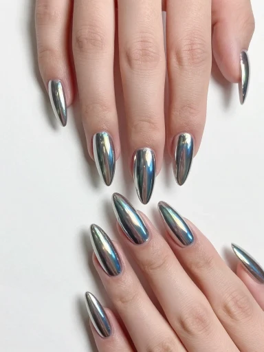 Almond and Coffin Chrome Nail Ideas