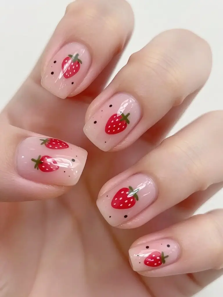 Cute Strawberry Nail Art Ideas for Short Nails