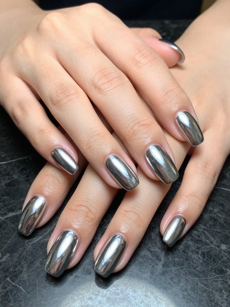 Silver Chrome Nails for a Sleek Look