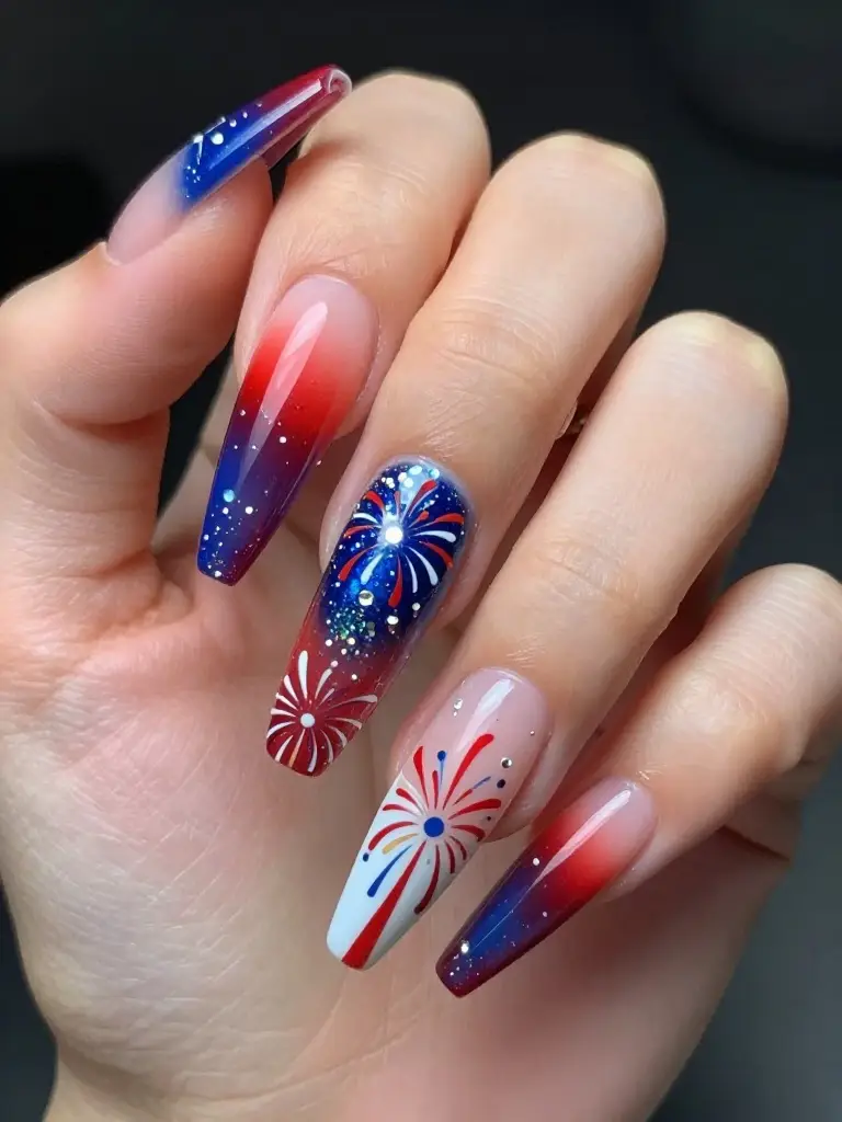 Long Acrylic 4th of July Nail Ideas