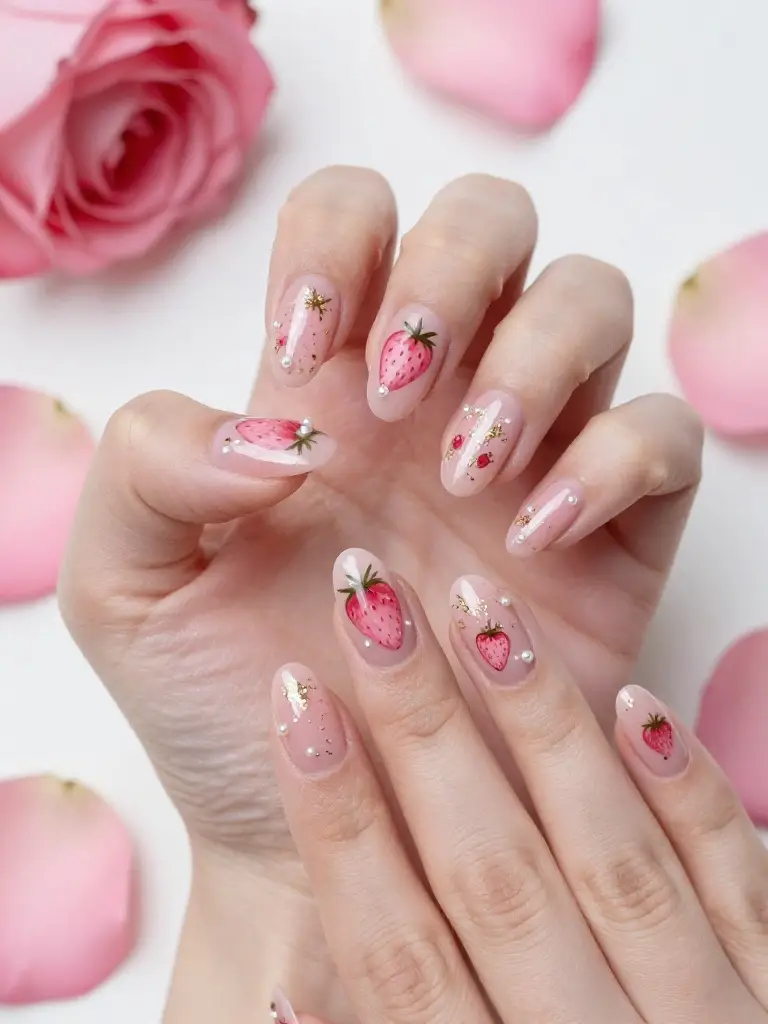 Pink Strawberry Nail Designs for a Soft and Feminine Look