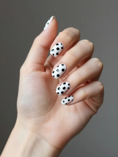Classic Black and White Polka Dot Nails