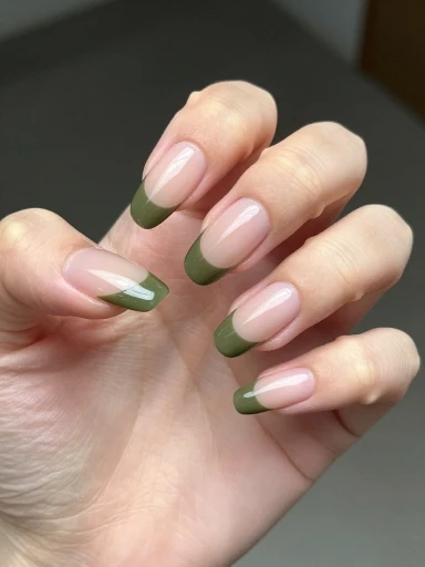 Olive Green French Tip Nail Ideas