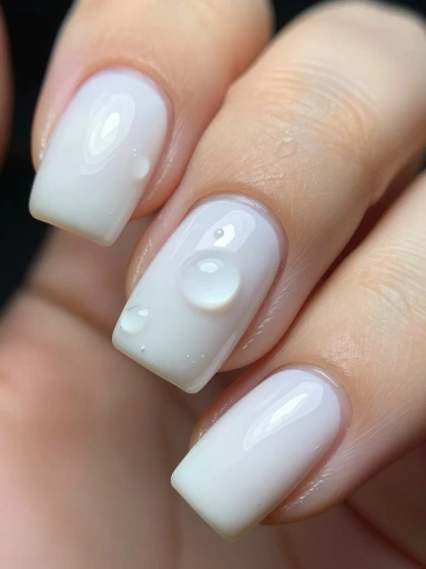 Glazed Milky White Nails with a Glossy Finish