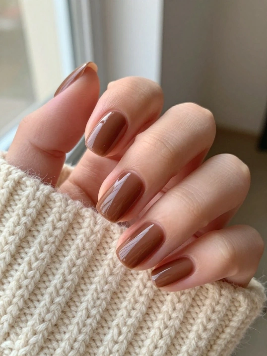 1. Mocha Brown Nails for a Rich September Look