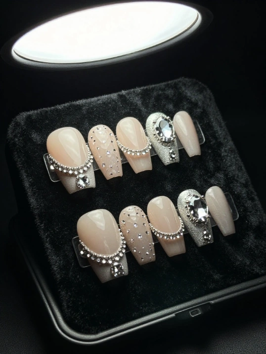 Rhinestone Winter Nail Designs for Extra Glam