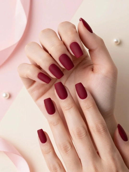Matte Cherry Red Nails for a Modern, Soft-Girl Twist