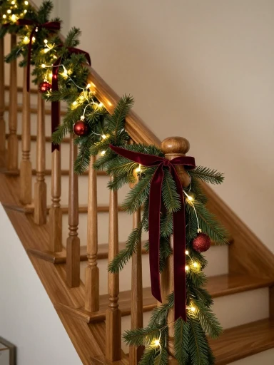 Staircase Garland Styling with Burgundy Accents
