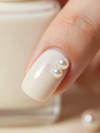 Pearl and Chrome Accents for Cloud Dancer Nails