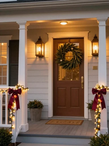 Outdoor Christmas Decor Using Brown and Burgundy