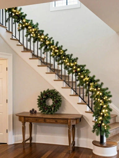 Elegant Staircase and Entryway Christmas Styling