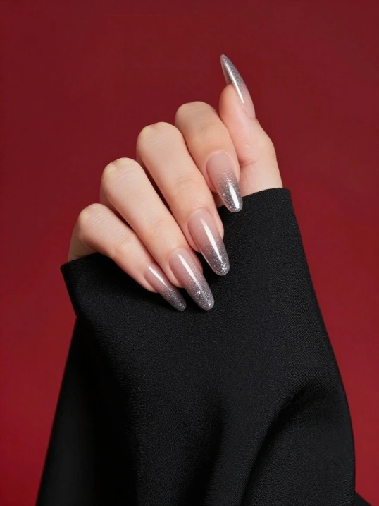 Long Almond Sparkly Winter Nail Designs