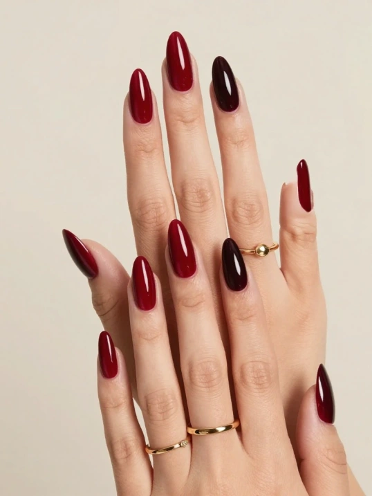 Almond and Coffin Shape Cherry Red Nails