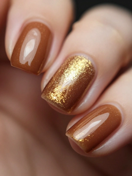 15. Gold Accent Nails for a Touch of Autumn Glam