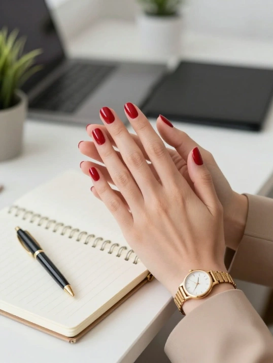 Cherry Red Nails for the Office