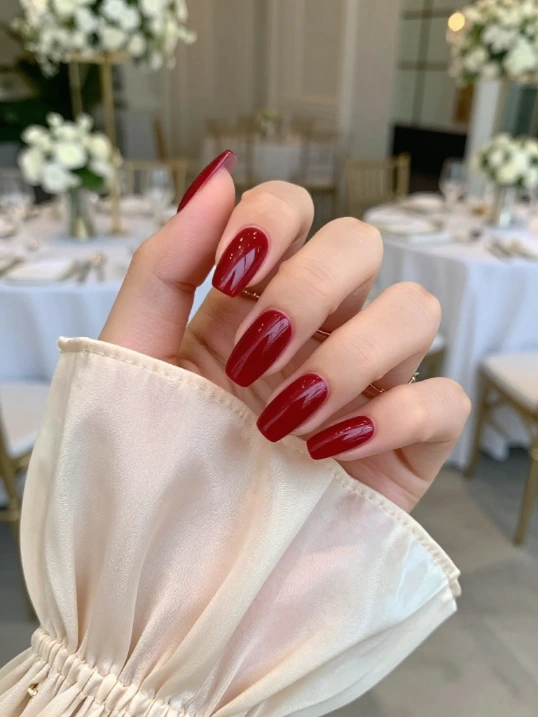 Cherry Red Nails for Wedding Guests and Bridal Parties