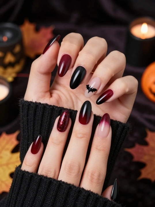Cherry Red Nails for Halloween and Fall Parties