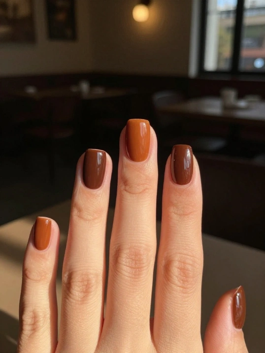 19. Mixed Brown Nails with Chocolate and Caramel Shades