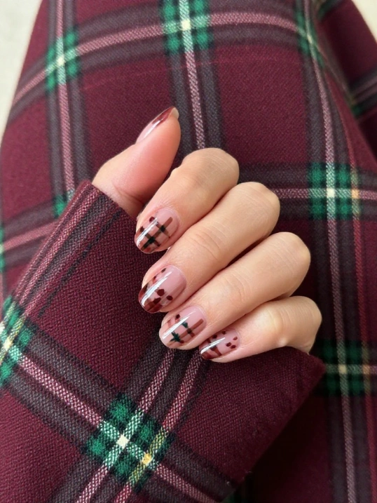 21. Plaid French Tips for a Trendy September Look