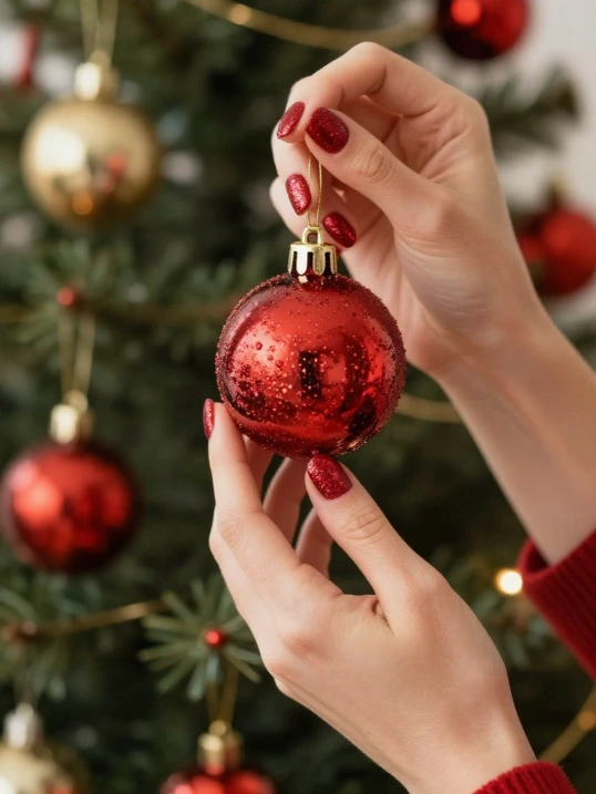 Glittery Red Winter Nails for a Festive Look