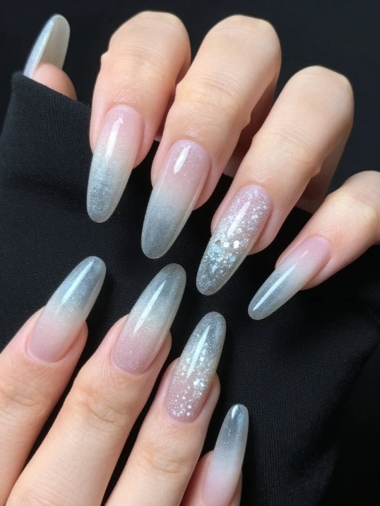 Coffin Sparkly Winter Nails to Try This Season