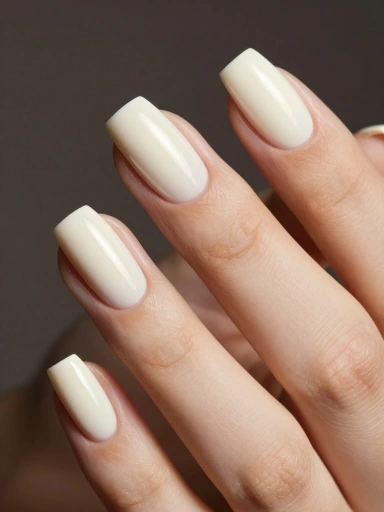 Glossy Cloud Dancer Nails with a High-Shine Finish