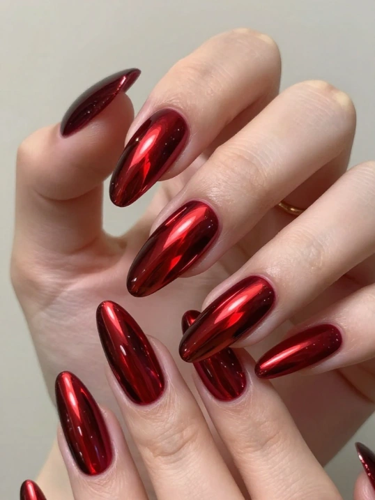 Cherry Red Chrome Nails