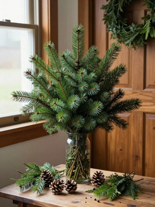 Natural Winter Porch Decor with Greenery and Branches