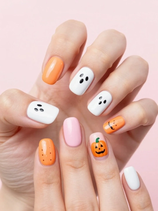 Cute Ghost and Pumpkin Nail Designs