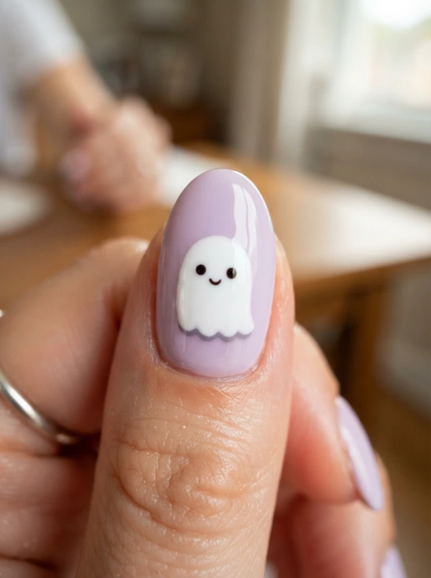 Adorable Ghost Halloween Nails