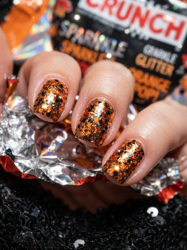 Cute Halloween Glitter Nail Ideas
