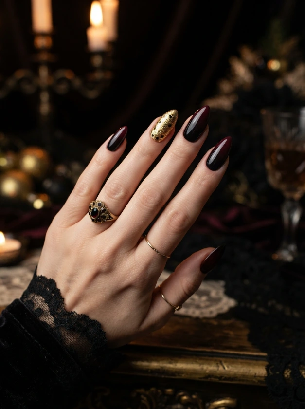Black and Burgundy Halloween Nails