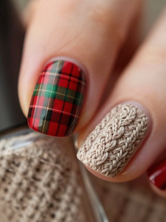 Plaid and Sweater-Inspired October Nails