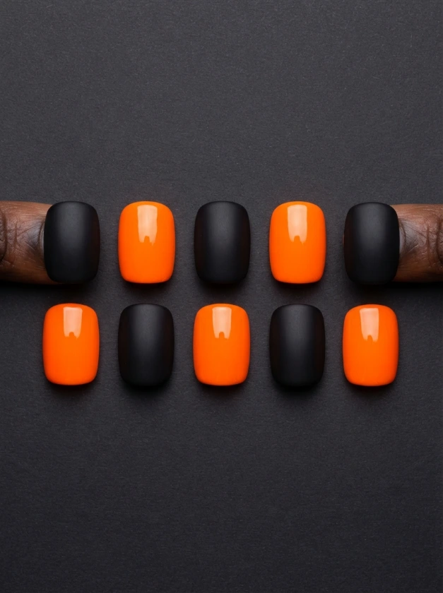 Cute Black and Orange Halloween Nails